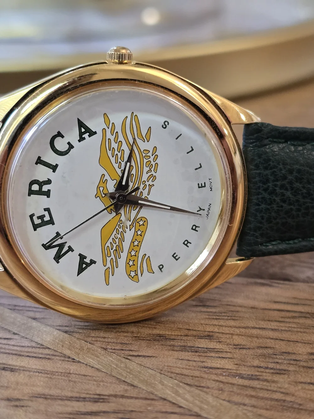 Perry Ellis Gold-Tone Watch with Black Leather Strap